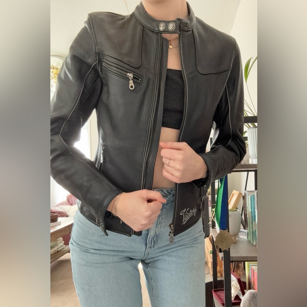 Victory Black Leather Moto Jacket